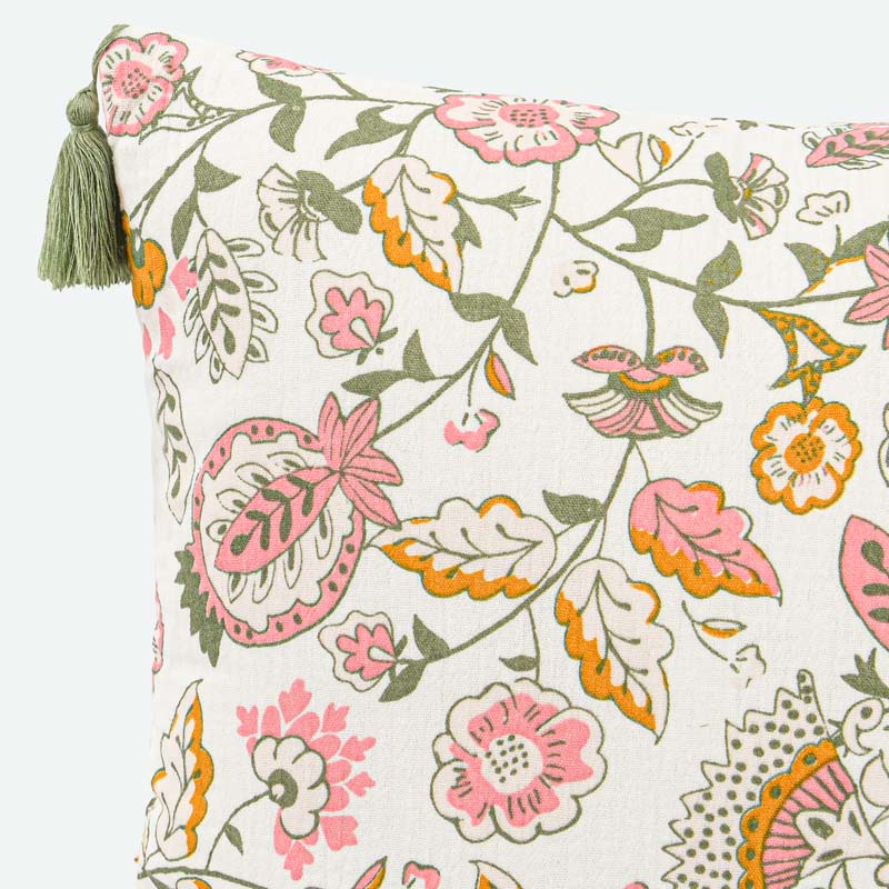 Coussin imprimé 'Cyra' à pompons