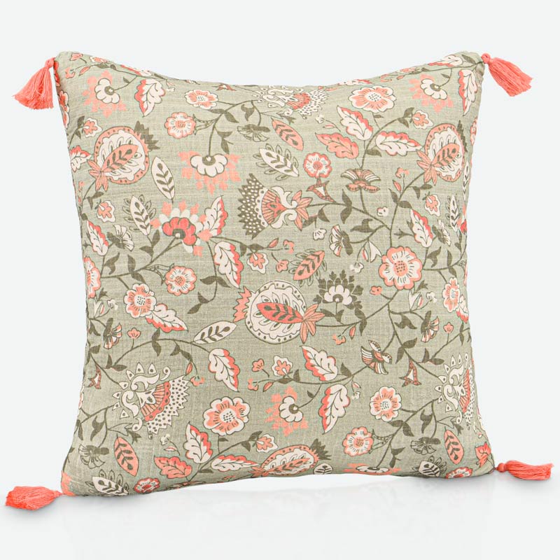 Coussin imprimé 'Cyra' à pompons