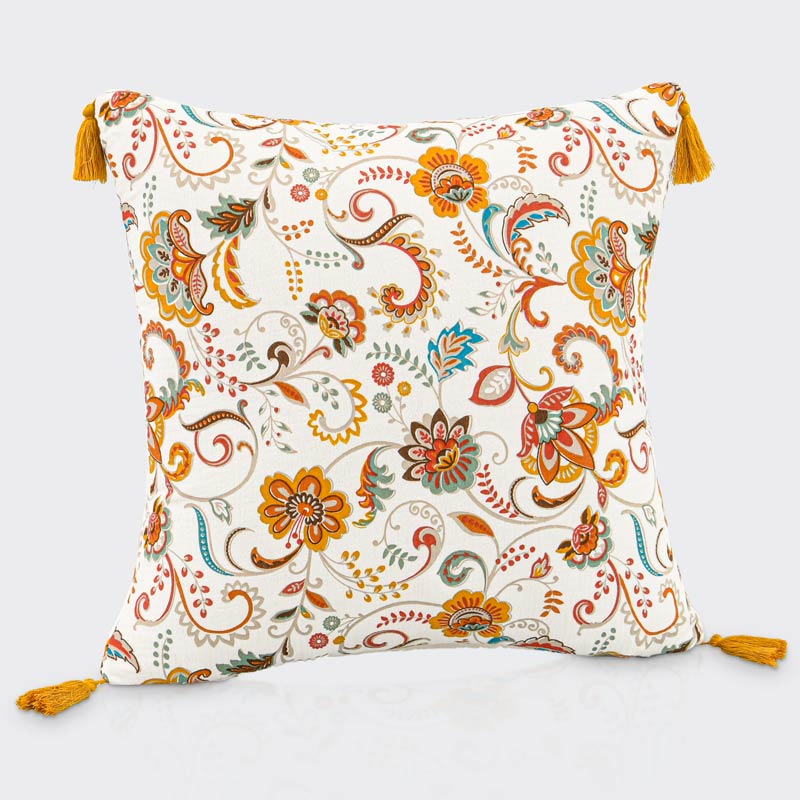 Coussin imprimé 'Sina' à pompons