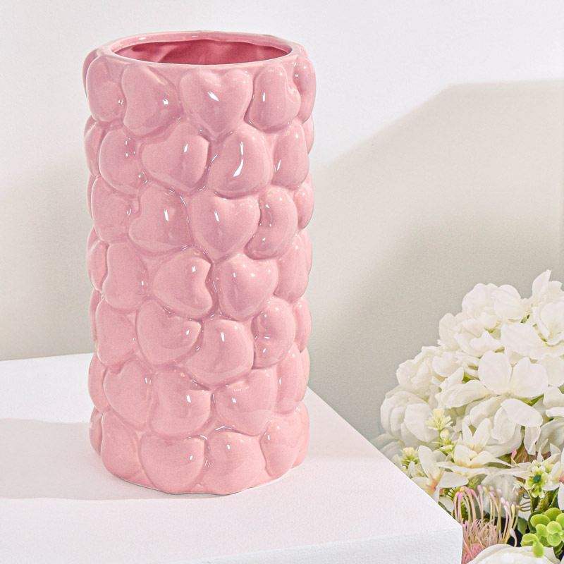 Vase droit 'Petits coeurs' rose 