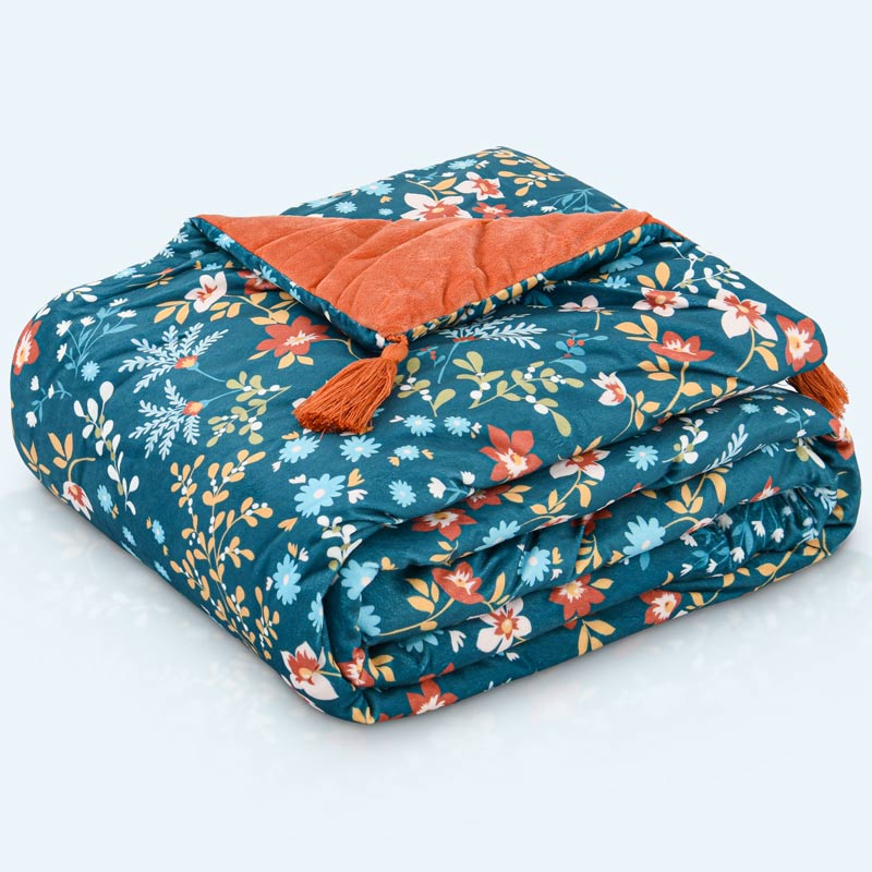Chemin de lit 'Irina' velours bleu