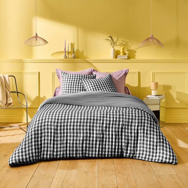 Parure de lit 'Brigitte' carreaux vichy gris 