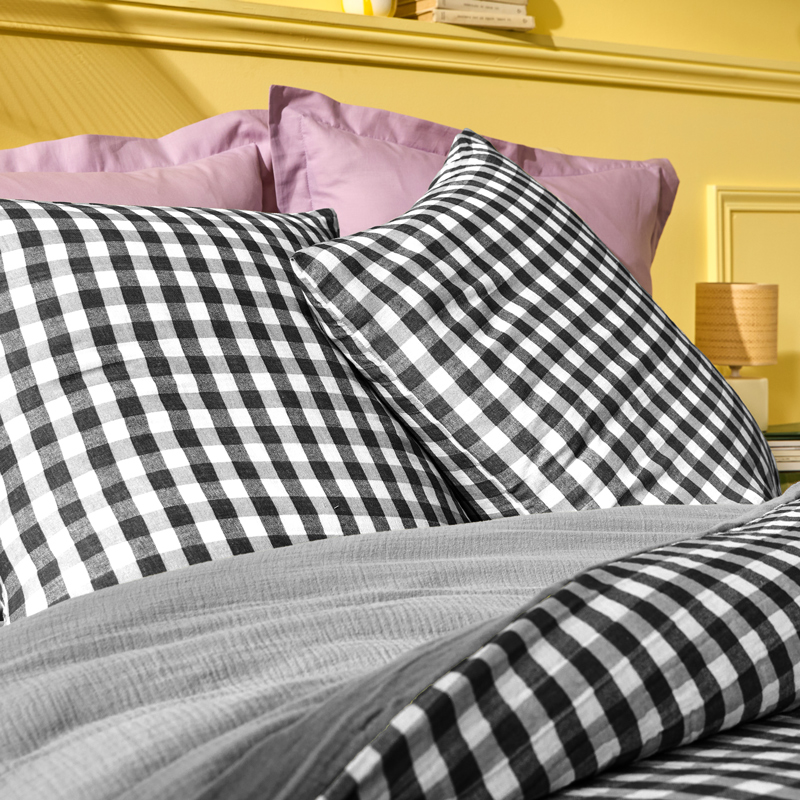 Parure de lit 'Brigitte' carreaux vichy gris 