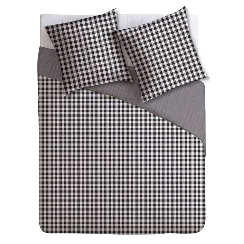 Parure de lit 'Brigitte' carreaux vichy gris 