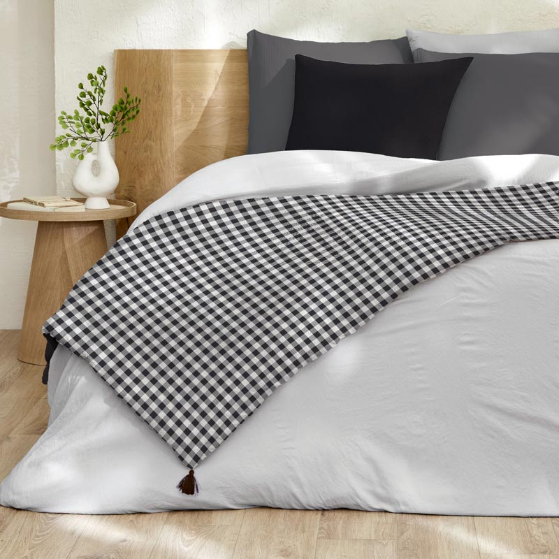 Chemin de lit 'Brigitte' carreaux vichy gris