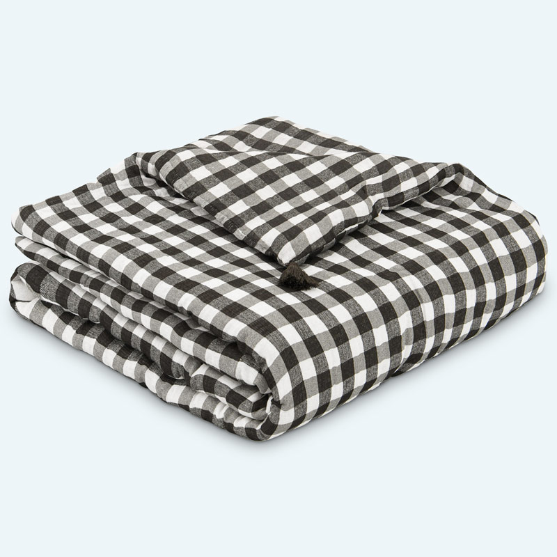 Chemin de lit 'Brigitte' carreaux vichy gris