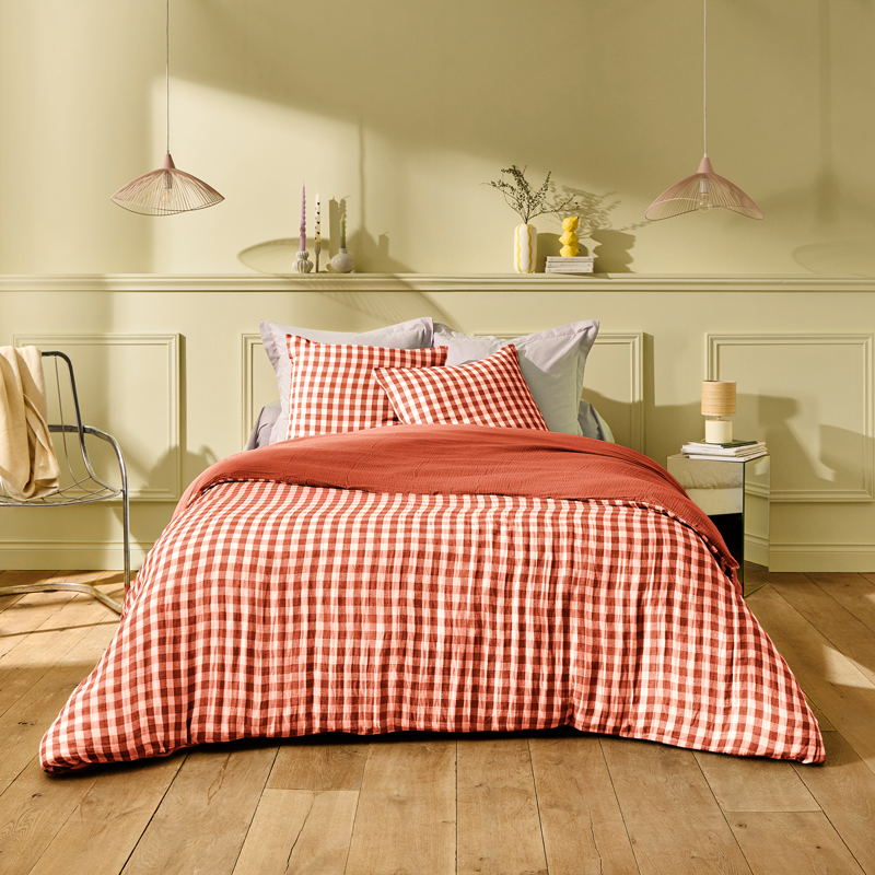 Parure de lit 'Brigitte' carreaux vichy terra