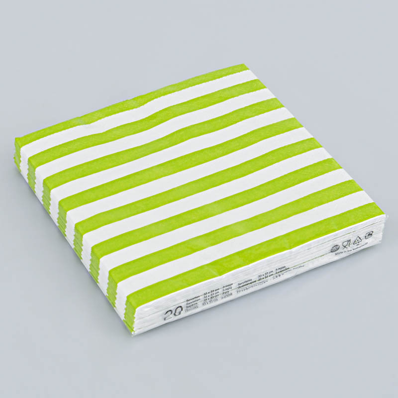Lot de 20 serviettes rayées vert et blanc 