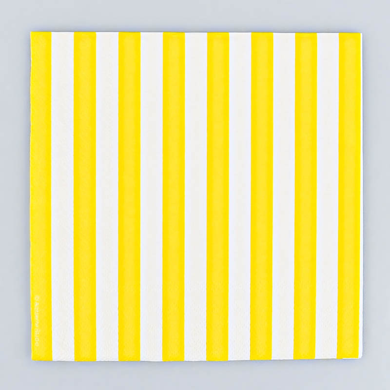 Lot de 20 serviettes rayées jaune et blanc 
