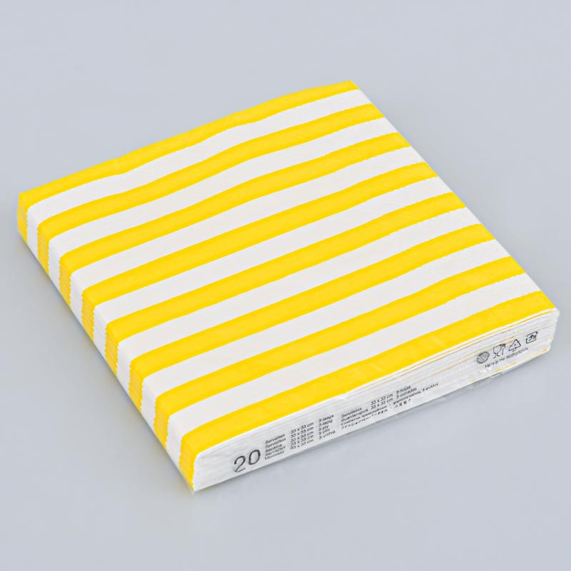 Lot de 20 serviettes rayées jaune et blanc 