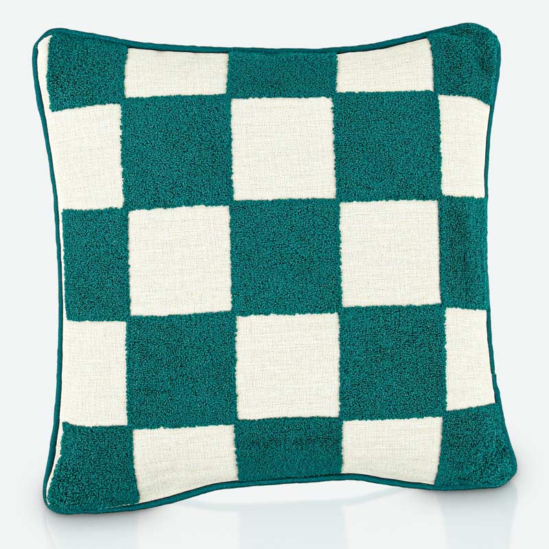 Coussin damier tufté 'Lizzie' vert et blanc 