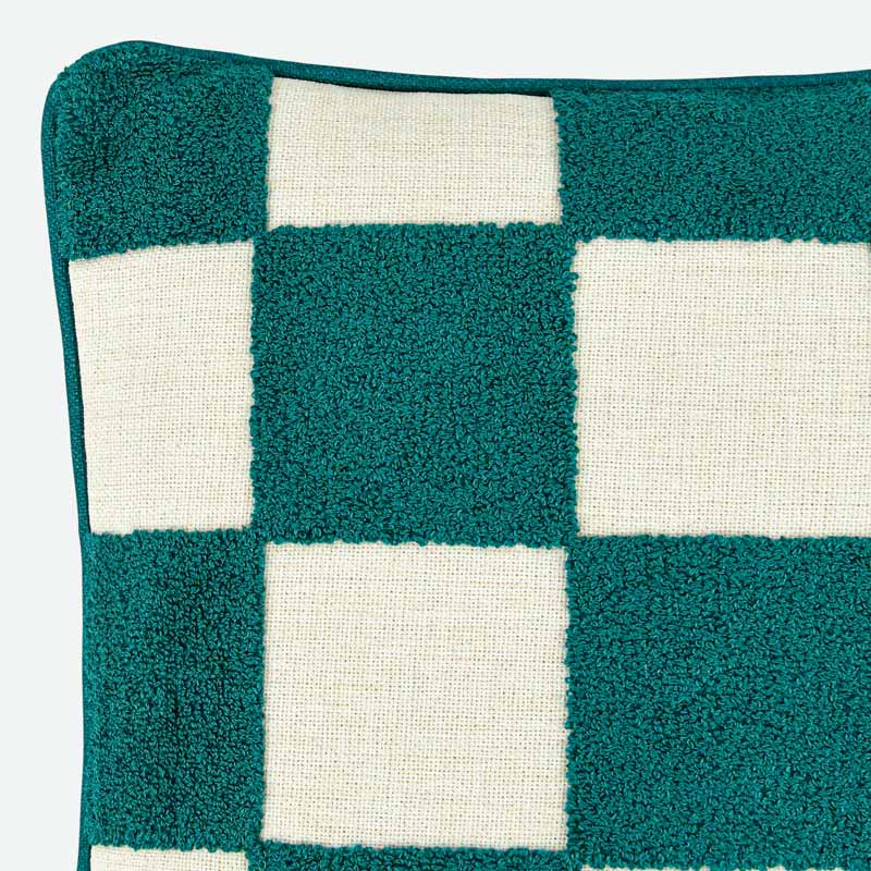 Coussin damier tufté 'Lizzie' vert et blanc 