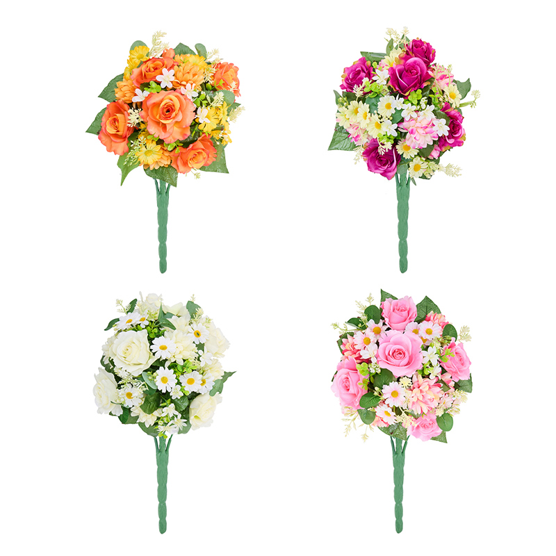 Bouquet de roses, mums et fleurettes