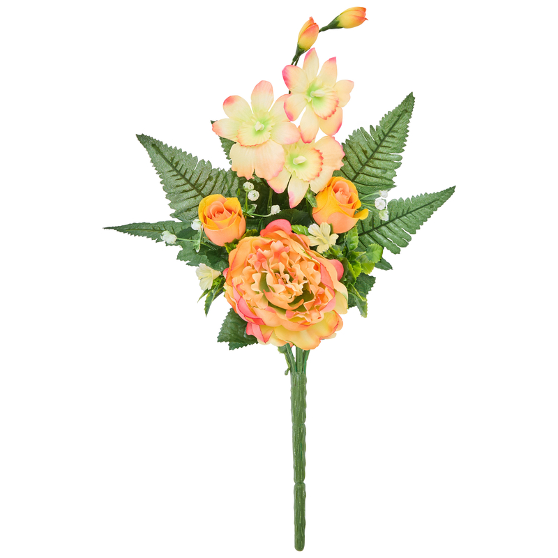 Bouquet de pivoines et roses orange