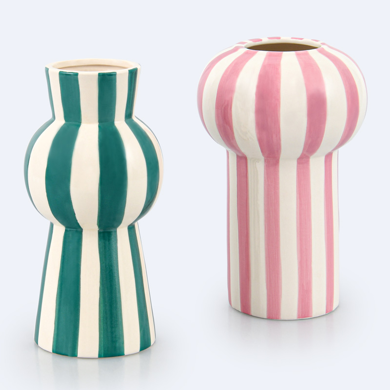 Vase en céramique 'Oia' vert et blanc 
