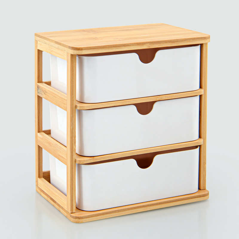 Mini tour de rangement en bambou 3 tiroirs
