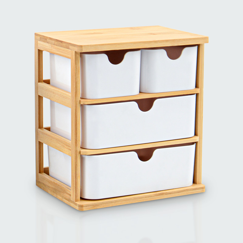 Mini tour de rangement en bambou 4 tiroirs