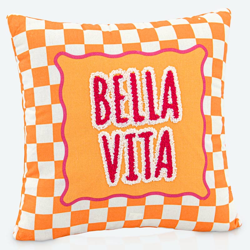 Coussin tufté imprimé damier 'Bella Vita' 