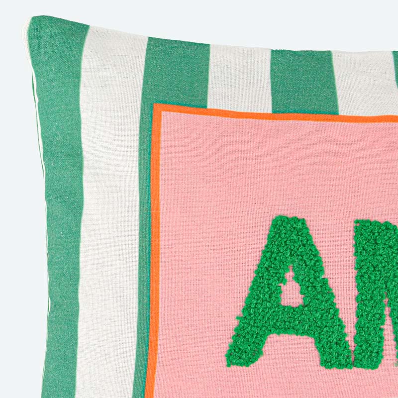 Coussin tufté imprimé 'Amore' vert et rose