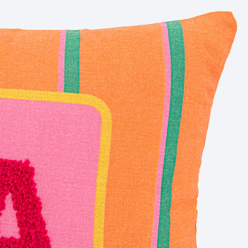 Coussin tufté imprimé 'Playa' orange et rose