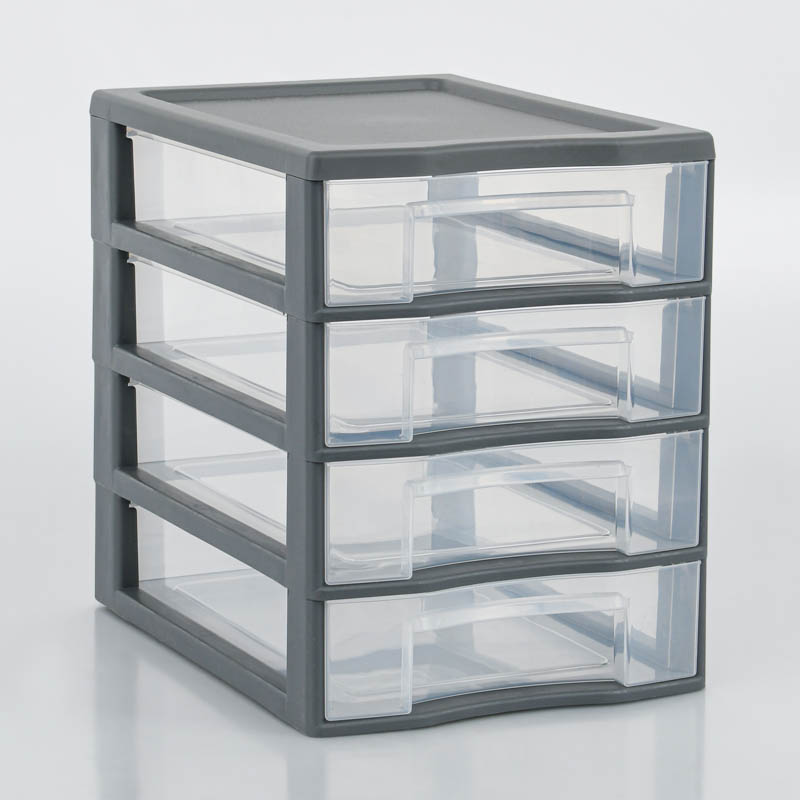 Tour de rangement 4 tiroirs gris
