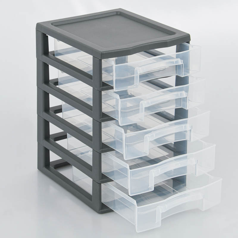 Tour de rangement 5 tiroirs gris