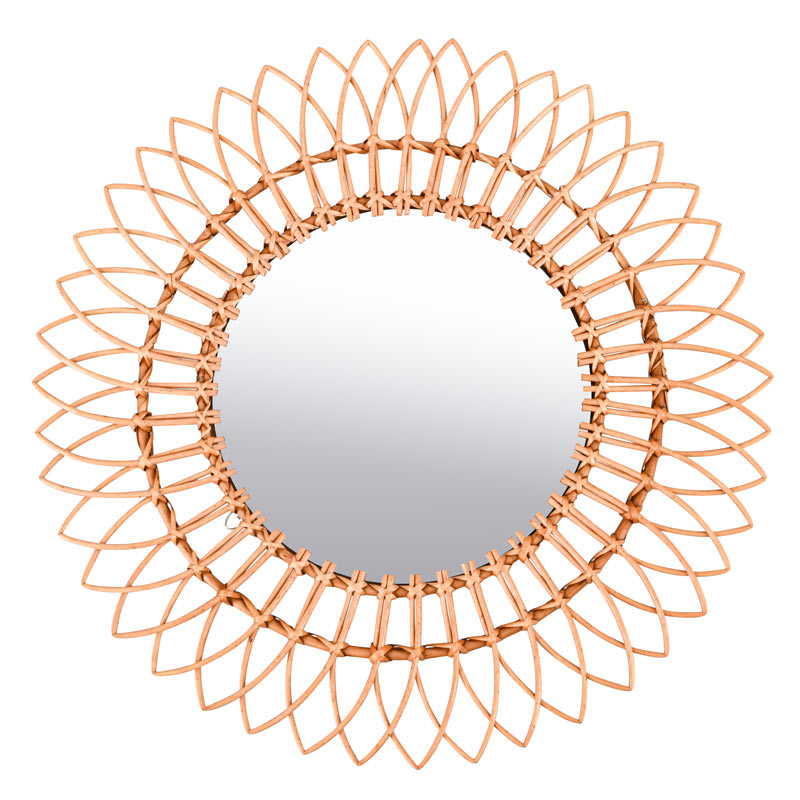 Miroir soleil en rotin marron