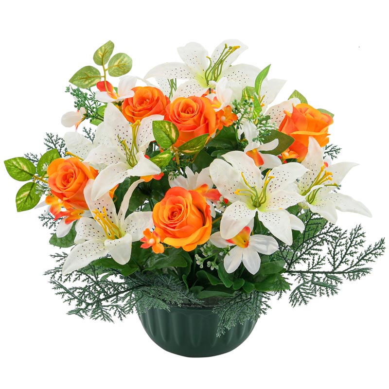 Potée de boutons de roses et mini orchidées