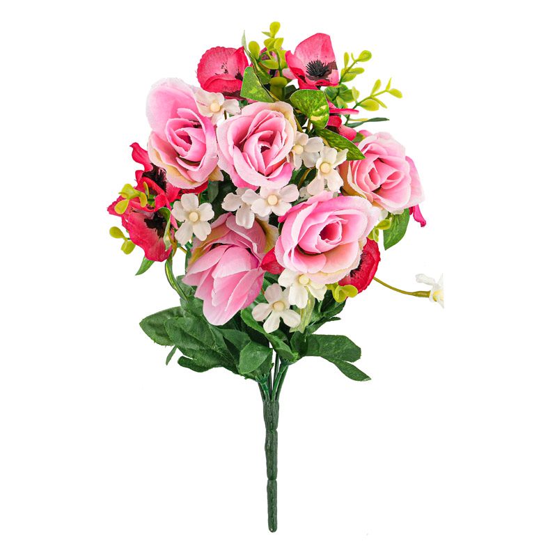 Bouquet de roses pensées et buis