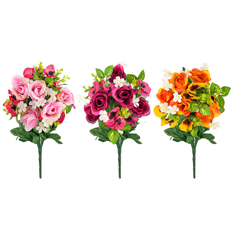 Bouquet de roses pensées et buis