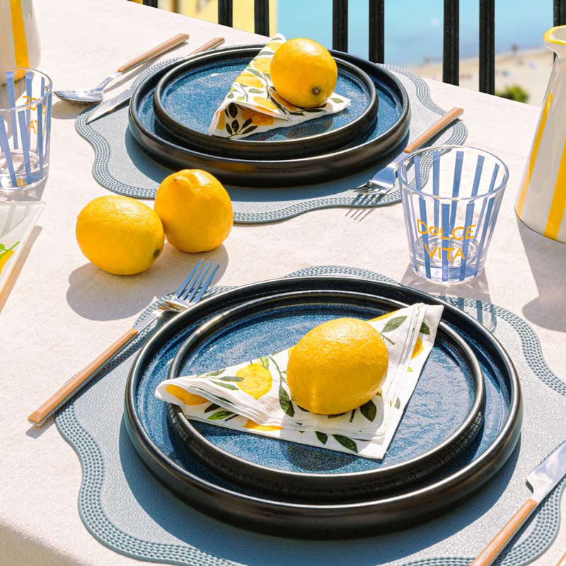 Verre bas 'Dolce Vita' rayé bleu et jaune