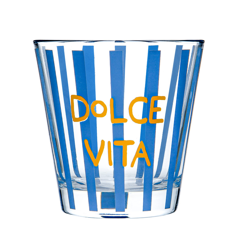 Verre bas 'Dolce Vita' rayé bleu et jaune