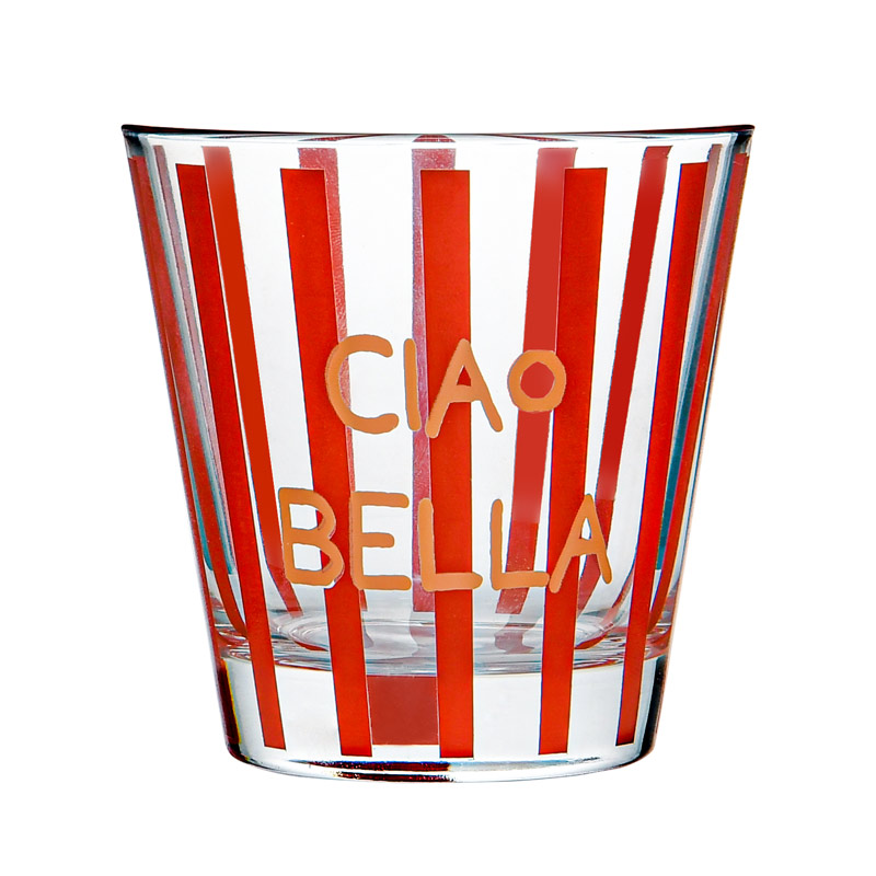 Verre bas 'Ciao Bella' rayé rouge et orange