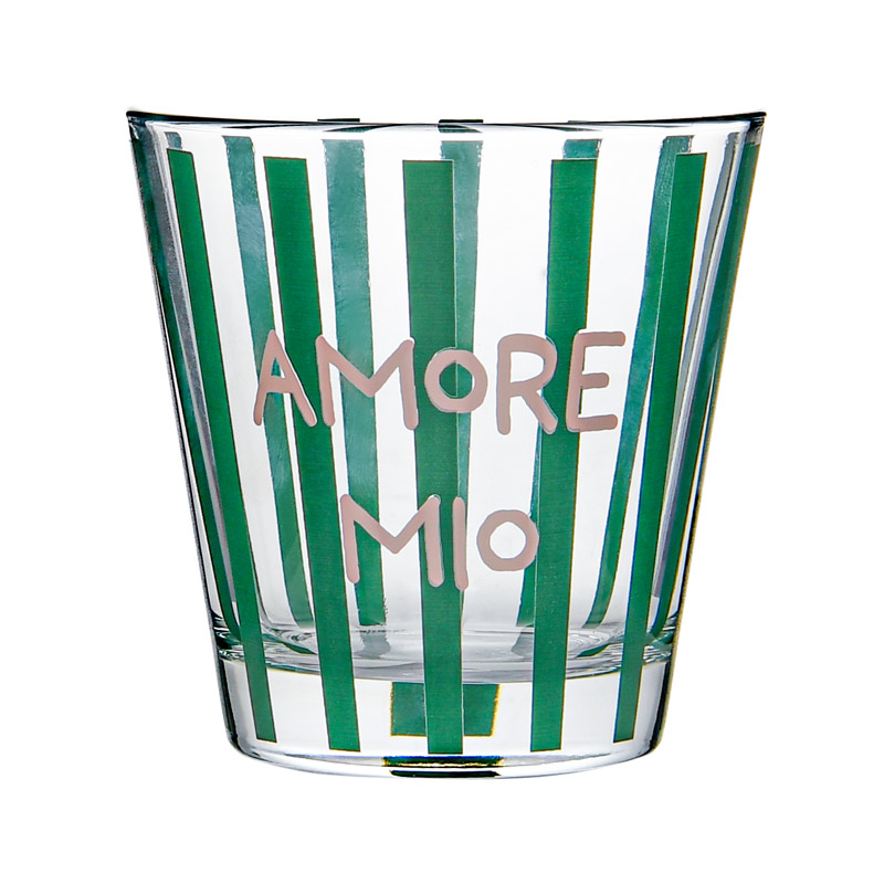 Verre bas 'Amore Mio' rayé vert et rose