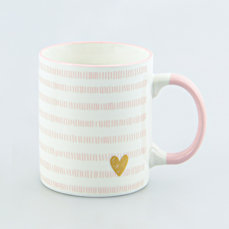 Mug droit 'Lovely' lignés blanc et rose