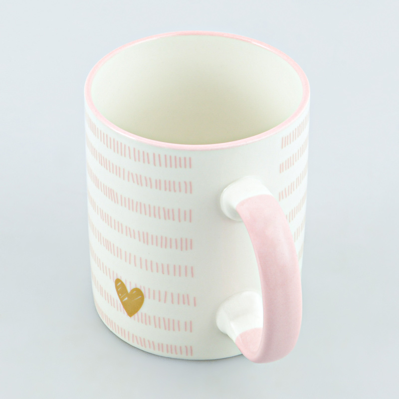 Mug droit 'Lovely' lignés blanc et rose