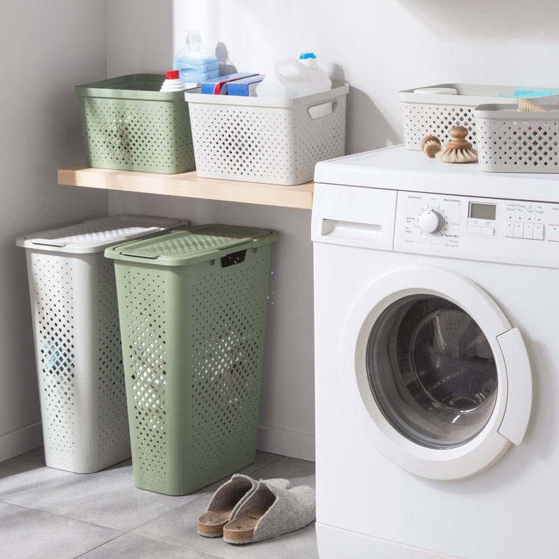 Panier à linge slim  'Pixel' blanc cassé