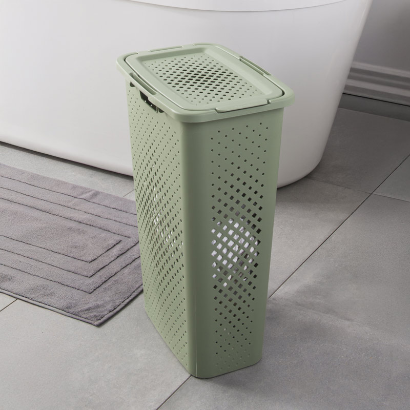 Panier à linge slim  'Pixel' vert sauge