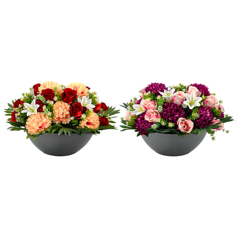 Coupe ovale de fleurs artificielles 