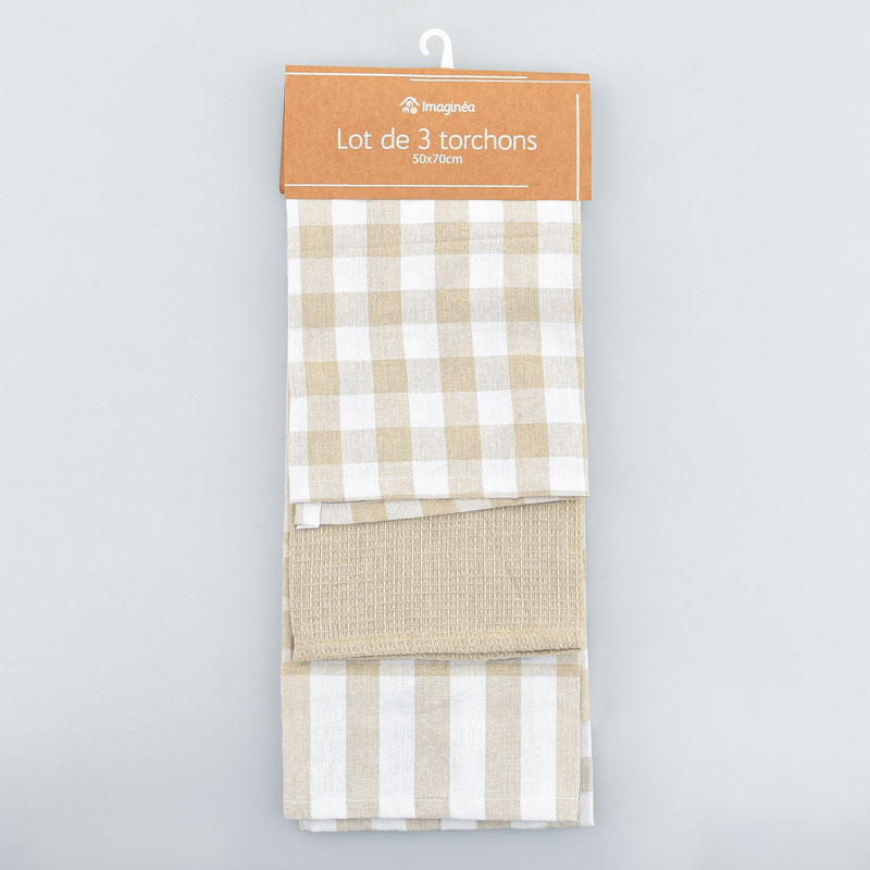 Lot de 3 torchons 'Brigitte' beige