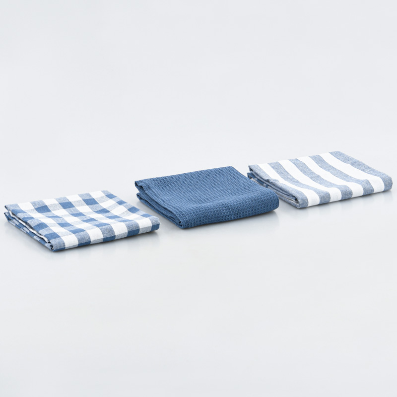 Lot de 3 torchons 'Brigitte' bleu foncé