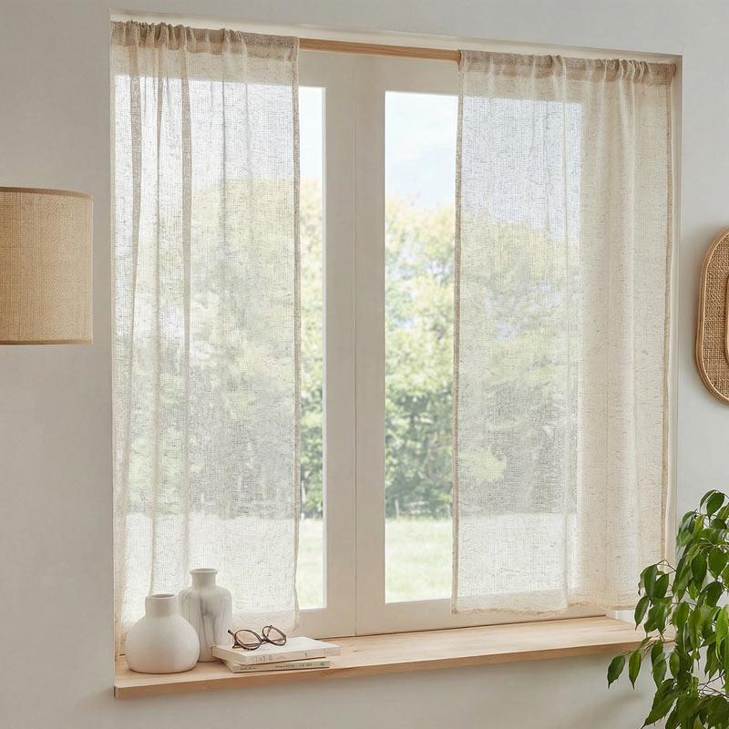 Paire de vitrages effet chiné 'Anne' beige