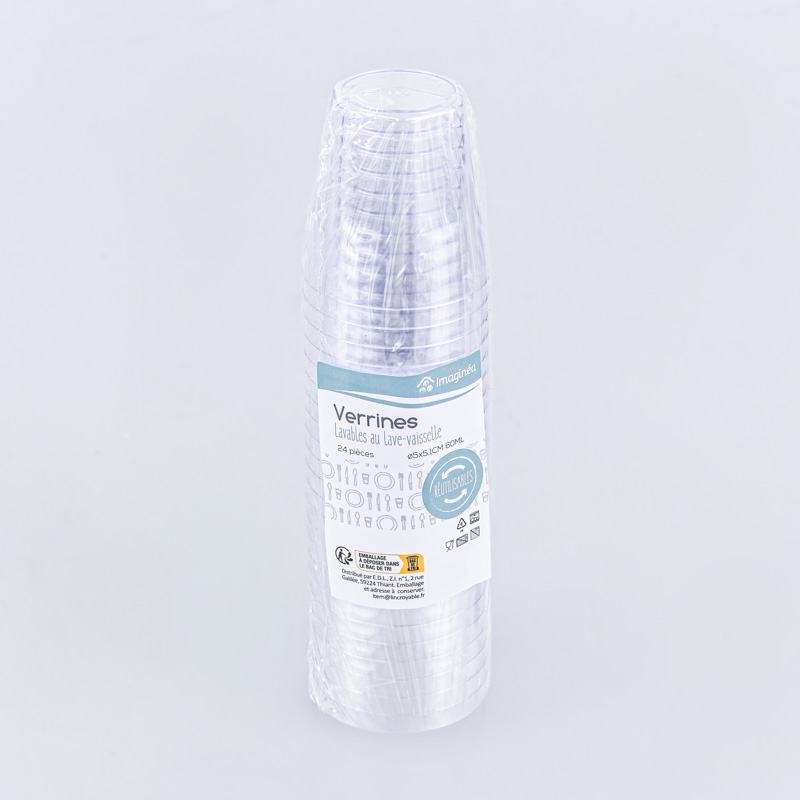 Lot de 24 verrines transparentes 60ml