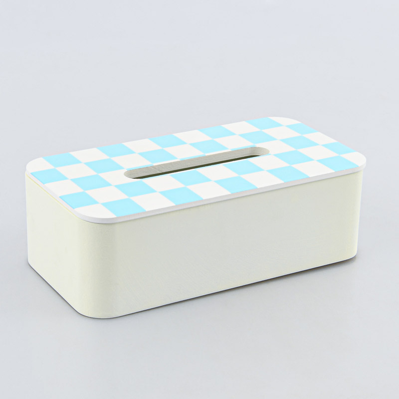 Boîte à mouchoirs damiers blanc et bleu