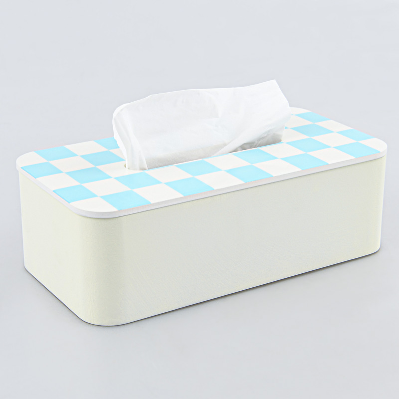 Boîte à mouchoirs damiers blanc et bleu