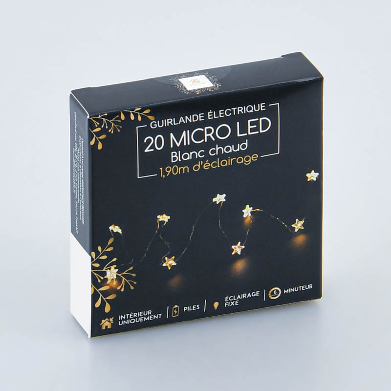 Guirlande 20 micro LED étoiles blanc chaud