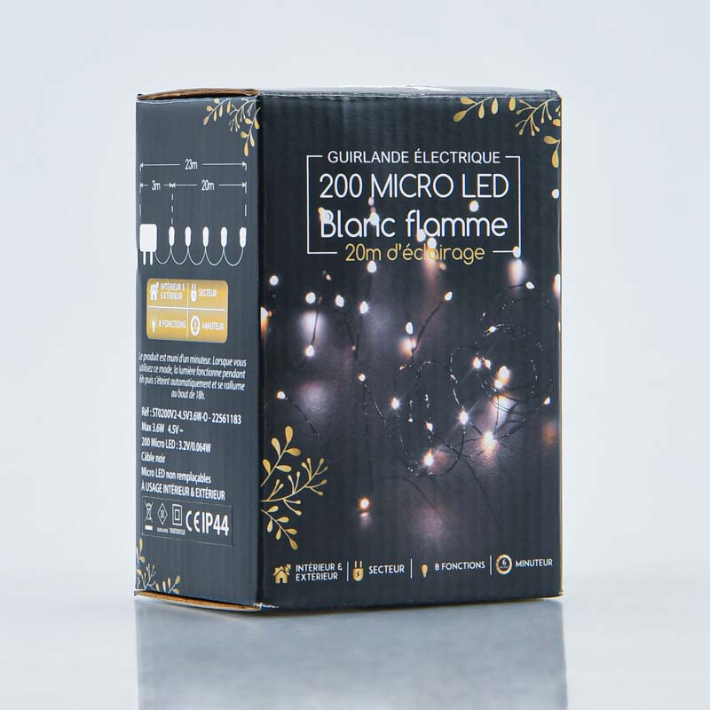 Guirlande 200 micro LED blanc flamme