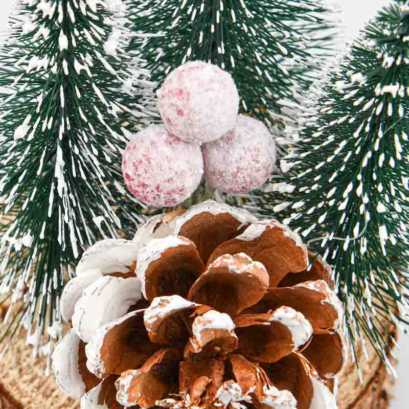 Décoration rondin 3 sapins enneigés 