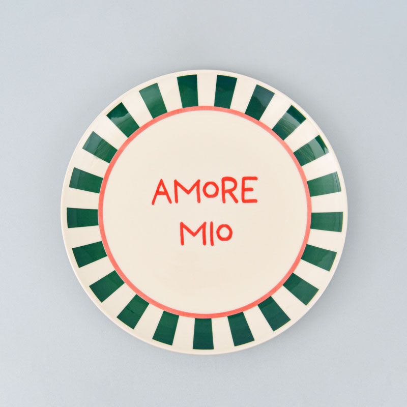 Assiette plate rayée 'Amore Mio' verte