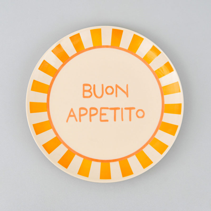 Assiette plate rayée 'Buon Appetito' jaune